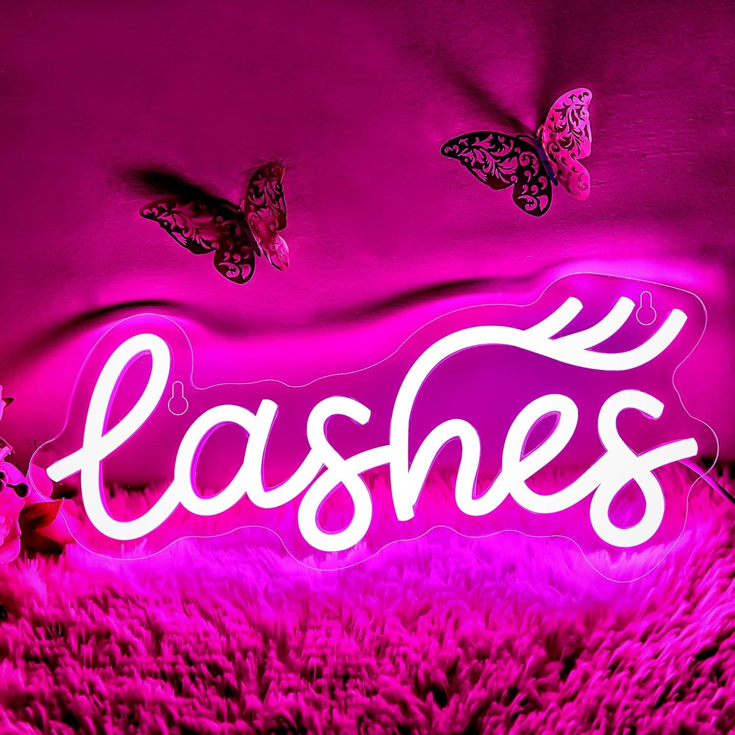 Beauty No Makeup - Neonowa tablica z napisem „Lashes” –