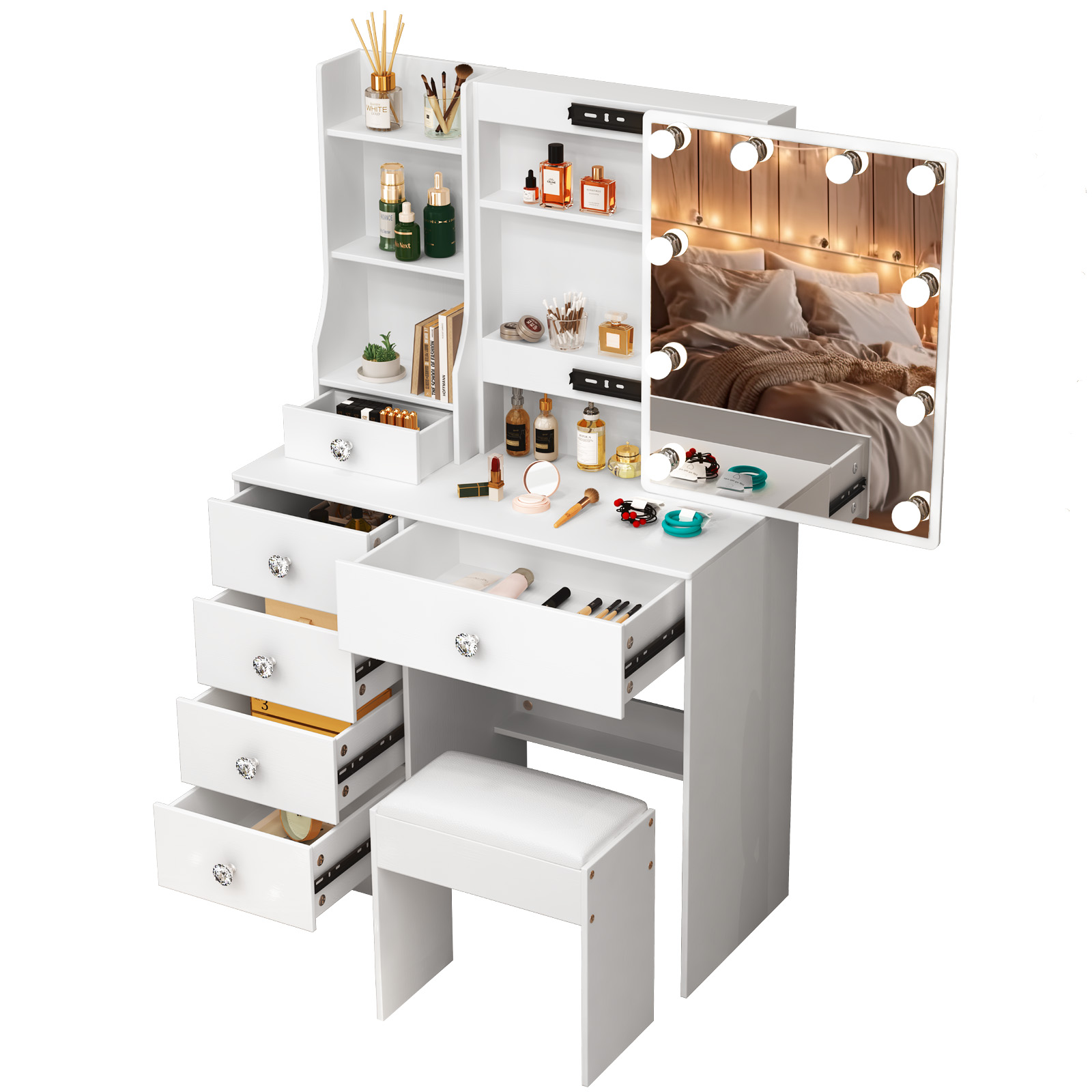Biała toaletka z lustrem LED,  – Beauty Makeup Vanity Set recenzja i cena